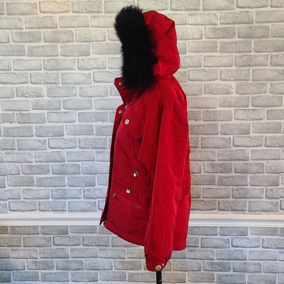 Nils Skiwear Red Black Faux Fur Hooded Ski Jacket Coat Womens 4 Snow Winter - Picture 3 of 9